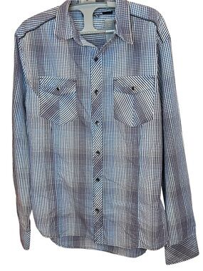 Carbon Size Large Men's Blue Check Button-Up Shirt